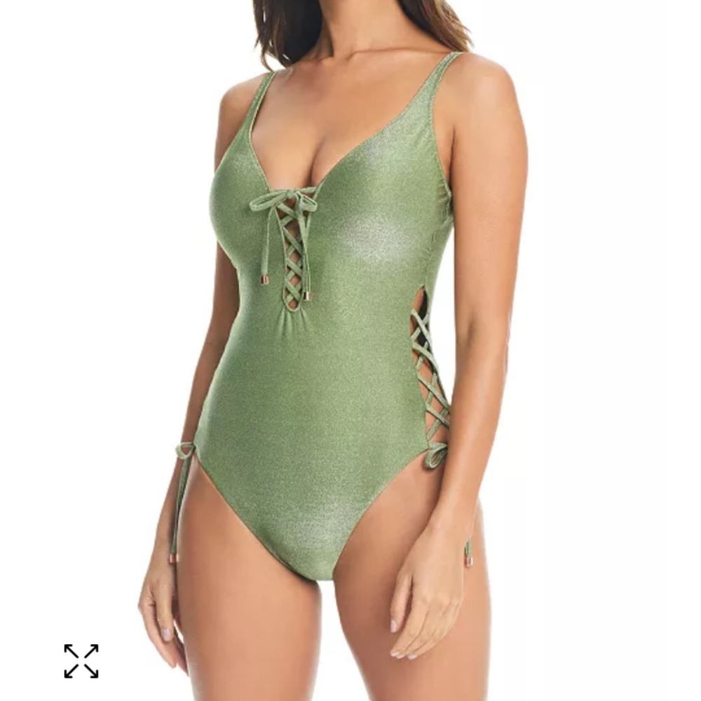 Bar III Women's Shimmer Lace-Up One-Piece Swimsuit